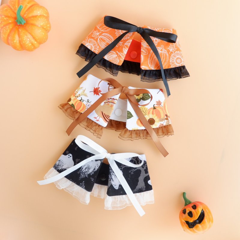 Spooky Party Bib - 万圣节宠物围巾适合狗和猫，3 种图案，均码 - 衣/帽 - 棉．麻 橘色