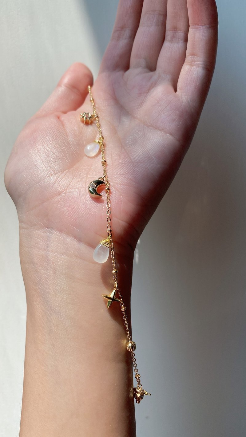 月亮系到  可拆式星光锁链款颈链手链 - 项链 - 水晶 金色