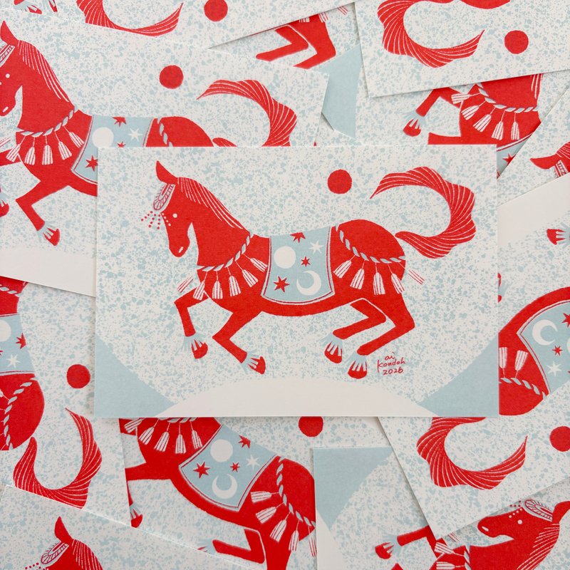 2026年生肖马插画明信片【5张套组】 - 卡片/明信片 - 纸 红色