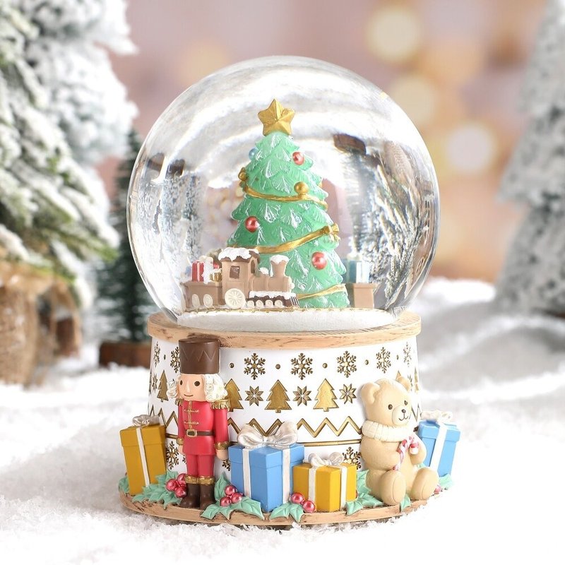 圣诞童话夜(白金灯光款)水晶球音乐盒 圣诞树火车胡桃钳交换礼物 - 摆饰 - 玻璃 