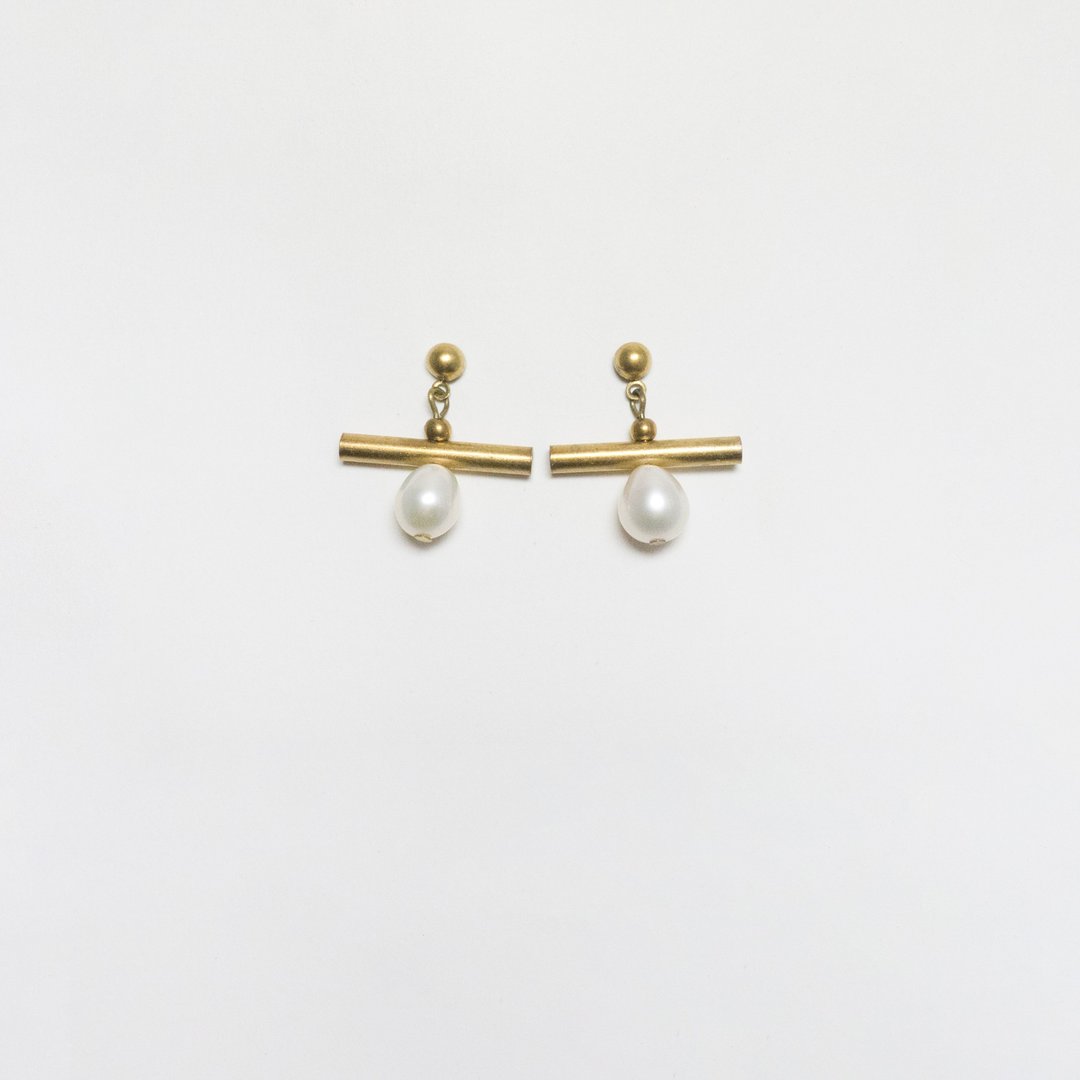 秩序 耳环 (简)  - Order earrings (simple) - 耳环/耳夹 - 珍珠 金色