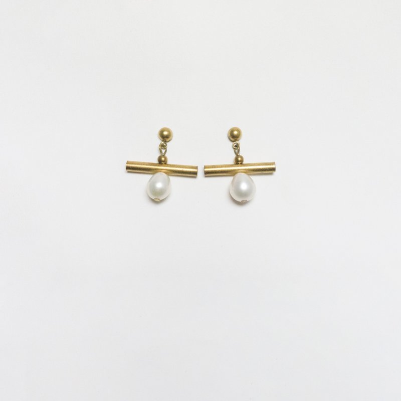 秩序 耳环 (简)  - Order earrings (simple) - 耳环/耳夹 - 珍珠 金色