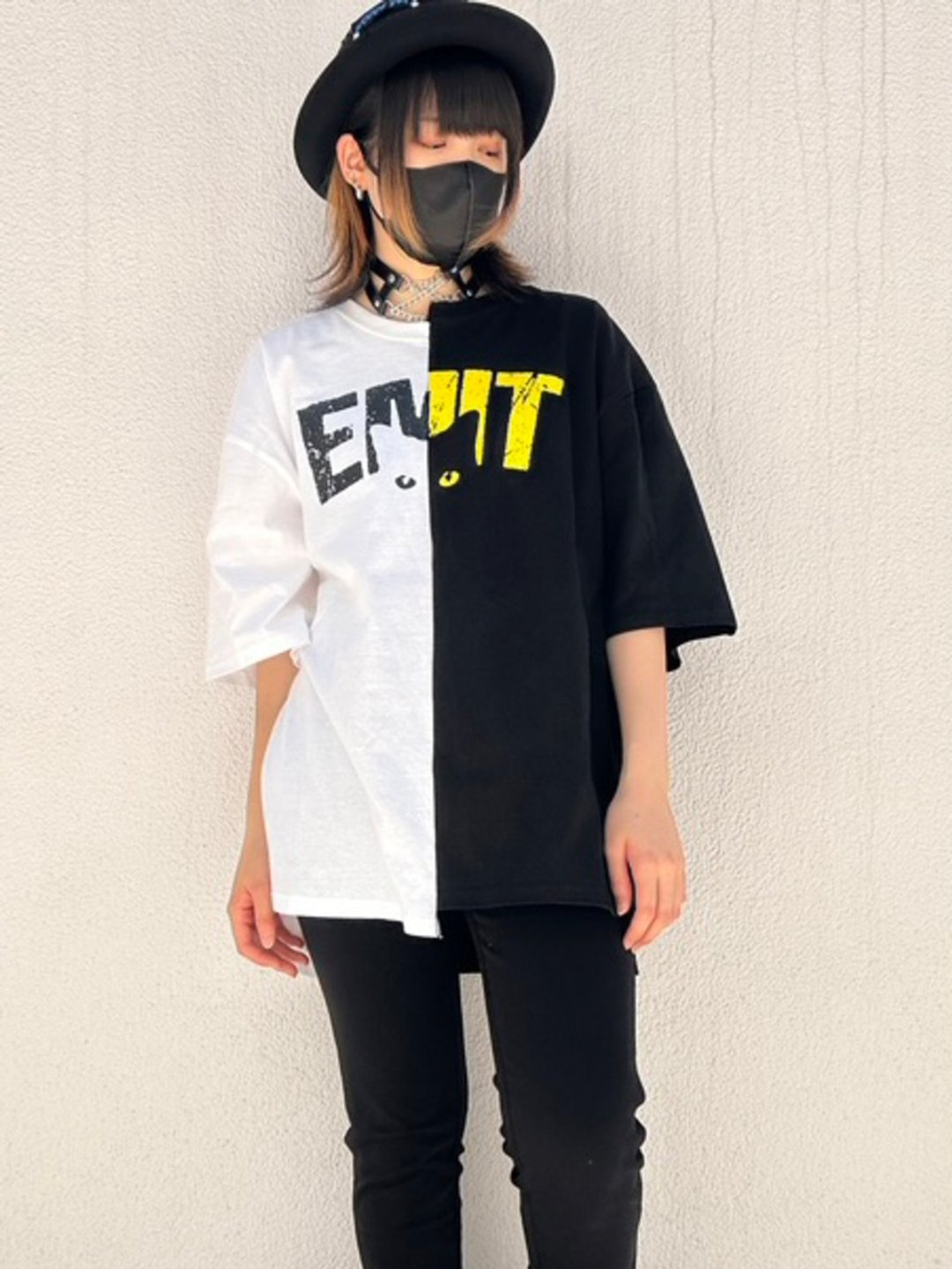 CAT拼接短袖T恤/One Size/hellcatpunks/hcp-t-0213 - 女装 T 恤 - 棉 黑色