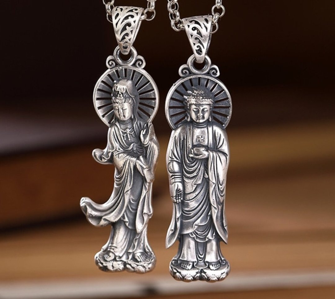 Figure Designer Guanyin Bodhisattva Tathagata Buddha Pendants NO Chains Unisex - 长链 - 纯银 银色