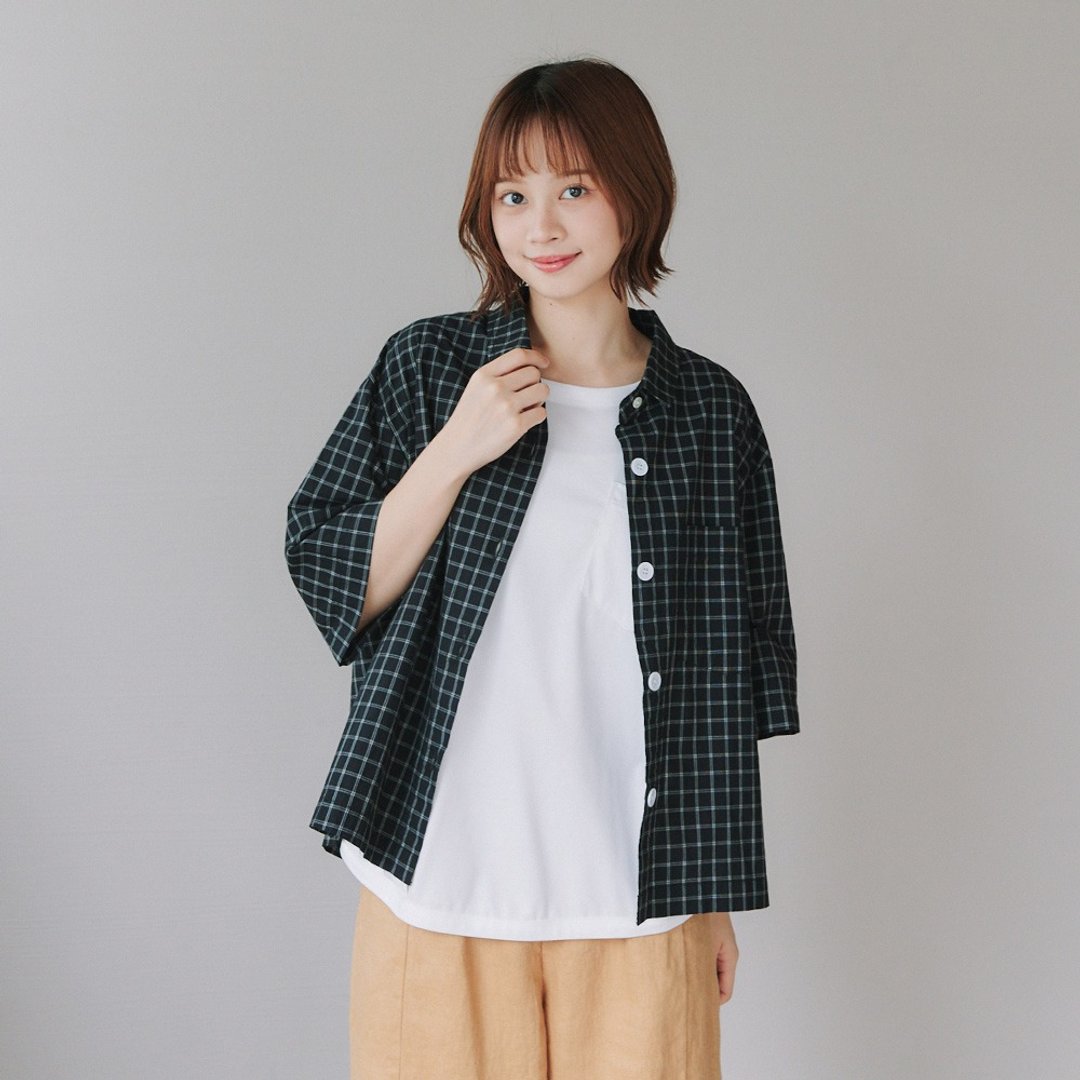 【Simply Yours】宽松格子衬衫 黑F - 女装衬衫 - 棉 黑色