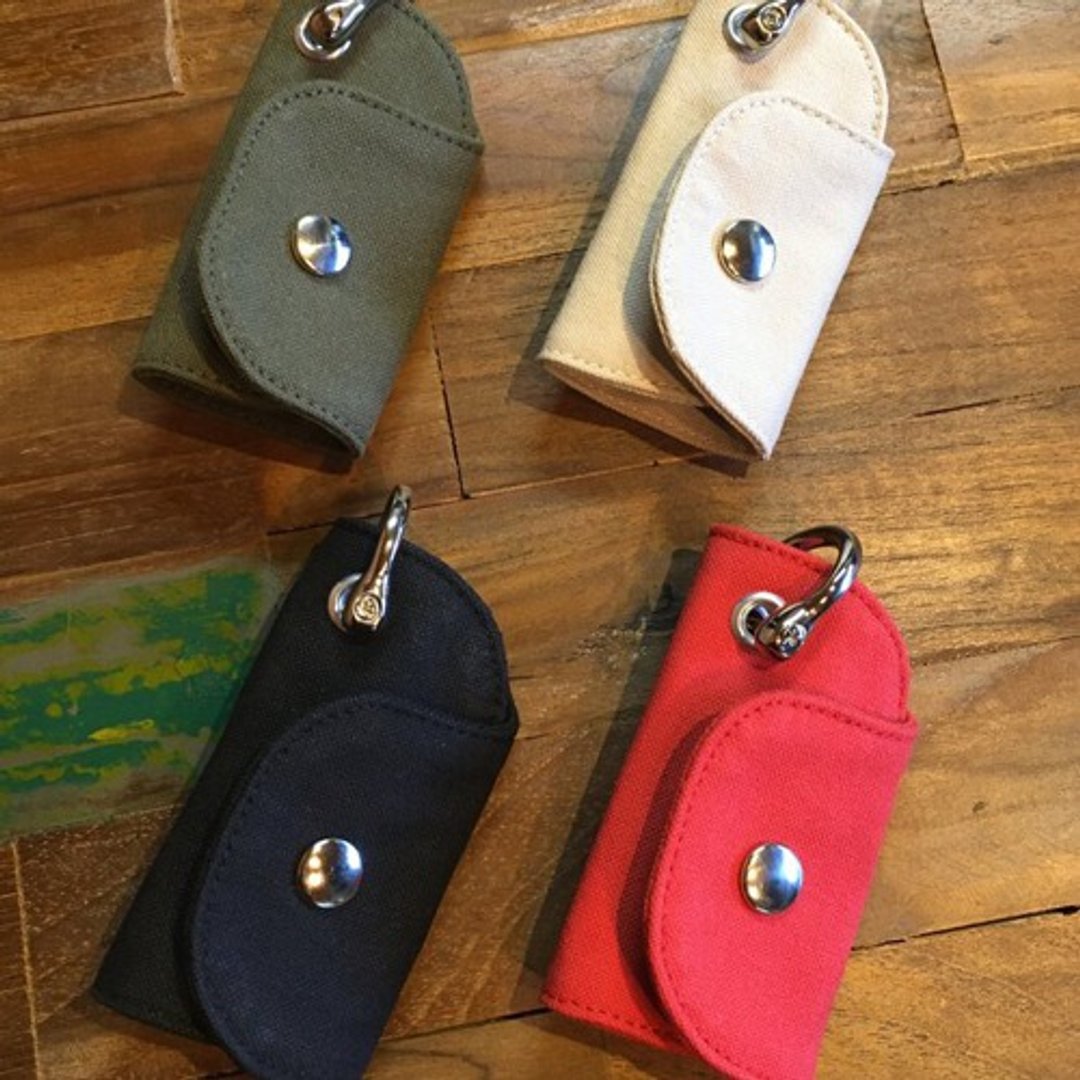 Kurashiki Canvas Key Case Smart Key Case Corona Countermeasure Red Beige Khaki Black - 钥匙链/钥匙包 - 棉 