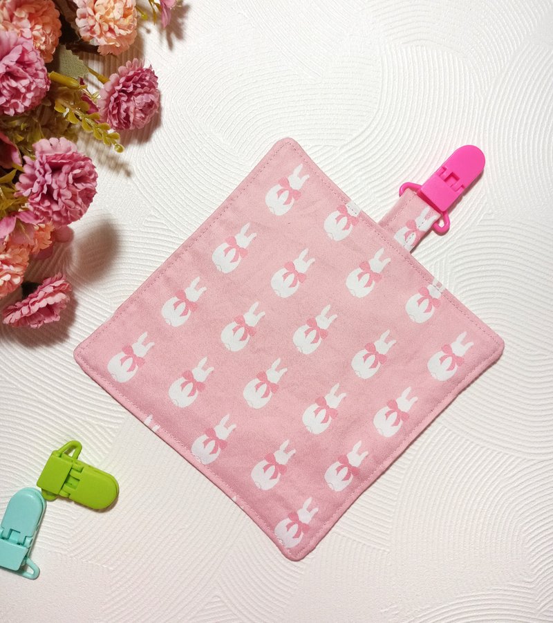 幼儿园/纯棉夹四层纱/儿童手帕/手帕夹/擦手巾/小方巾-蝴蝶结小兔 - 手帕/方巾 - 棉．麻 粉红色