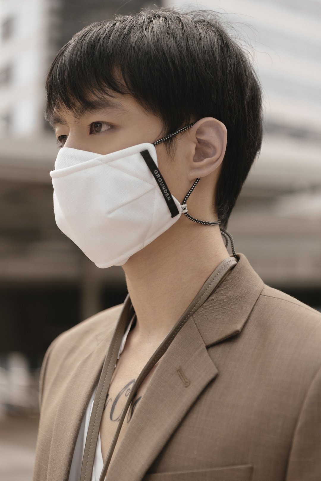 WHITE - LIQUID REPELLENT MASK WITH DASHED LANDYARDS - 口罩 - 棉 白色
