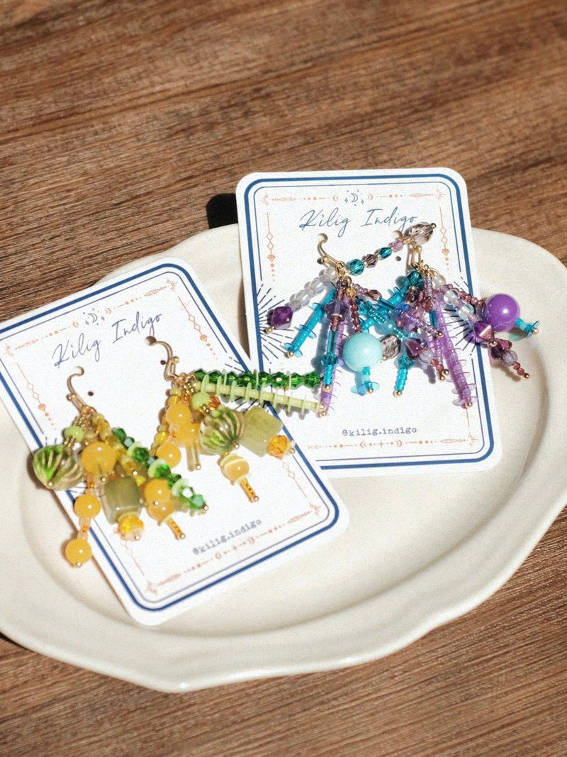 【Hanabi】花火 原創輕復古耳環 日系玩味彩色婚禮耳飾 手工定制 - 耳环/耳夹 - 其他材质 多色