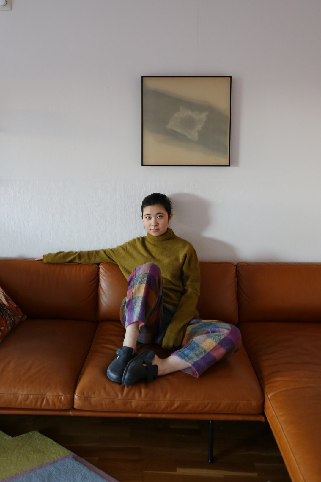 紫陌 北欧风 紫色蓝绿彩色格子羊毛混纺微收脚长裤 - 女装长裤 - 羊毛 