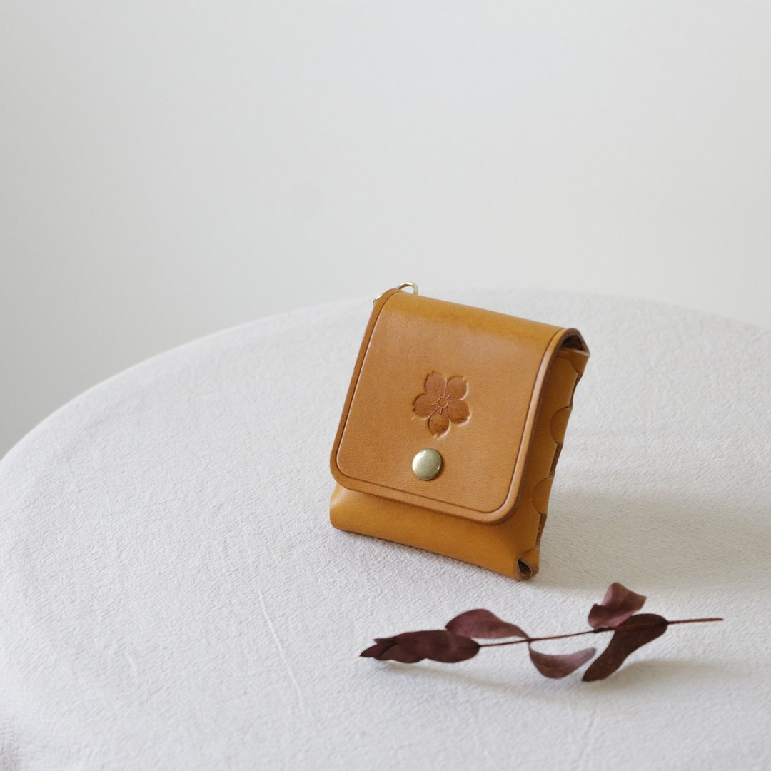 Cowhide Accessory Case Coin Case Accessory Case Camel - 其他 - 真皮 橘色