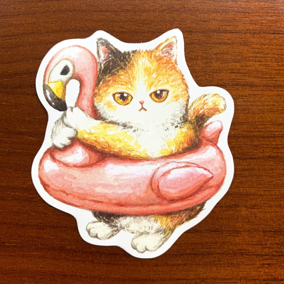 猫猫 火烈鸟水泡 光面贴纸 - 贴纸 - 纸 多色