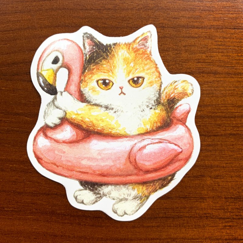 猫猫 火烈鸟水泡 光面贴纸 - 贴纸 - 纸 多色