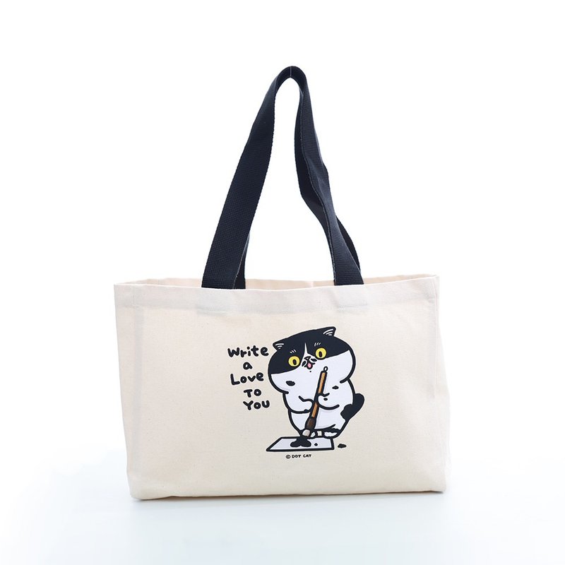 【ELASTI X 点点猫联名】休闲系列 帆布袋(B款) - 侧背包/斜挎包 - 棉．麻 白色