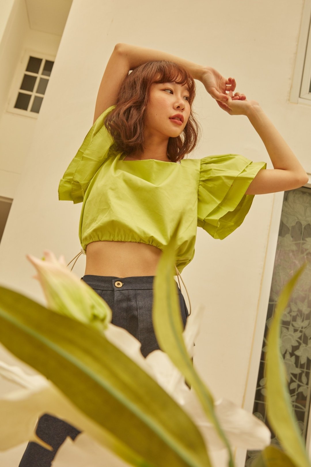Highestjump Peony Shirt (Green) - 女装上衣 - 棉 绿色
