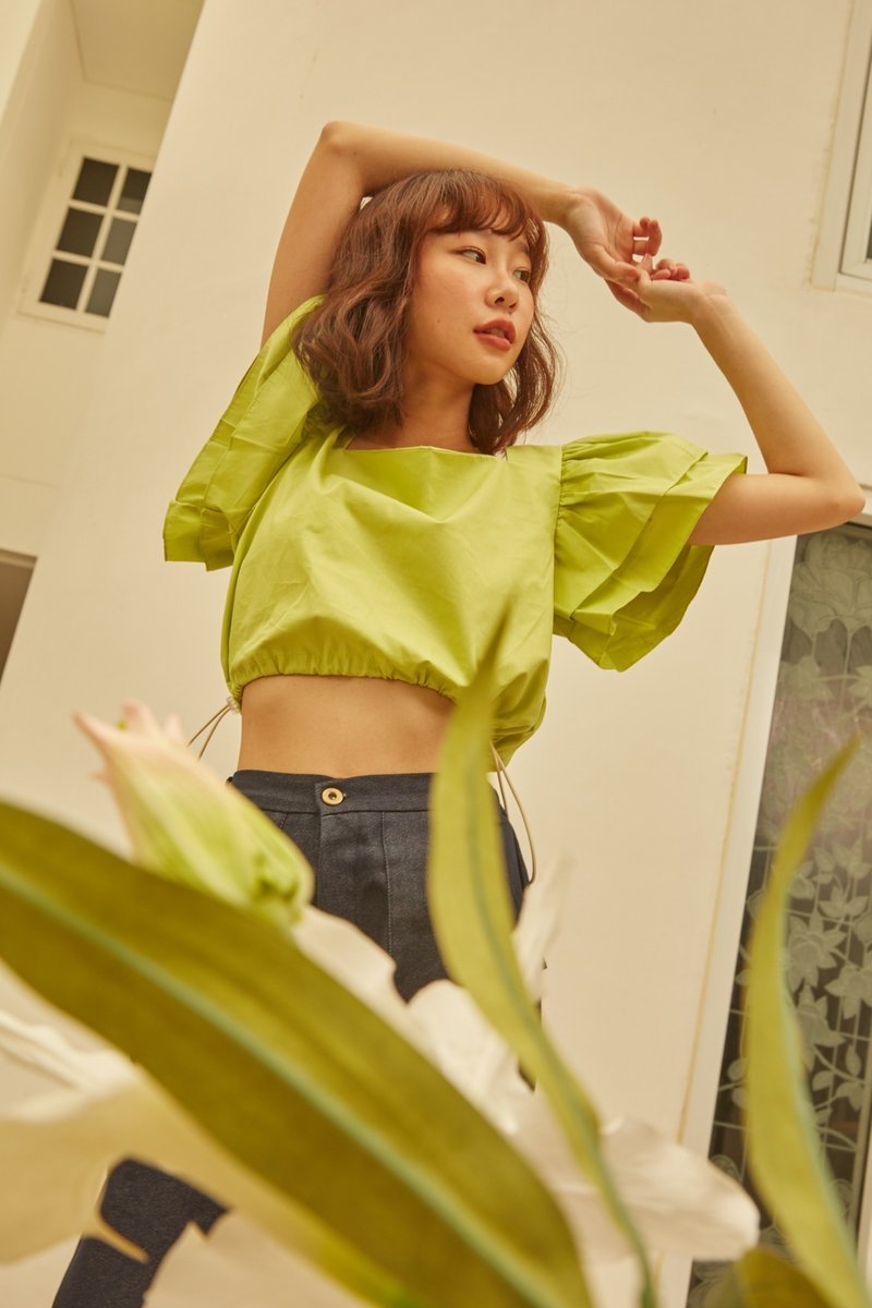 Highestjump Peony Shirt (Green) - 女装上衣 - 棉．麻 绿色
