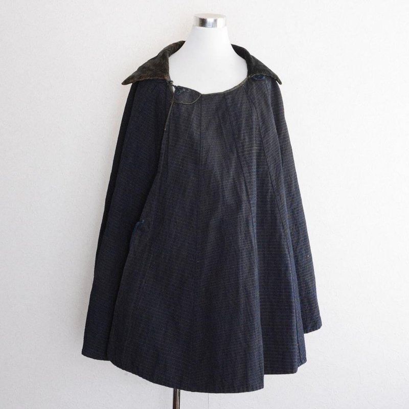 和服斗篷 docyu kappa 靛蓝染色格纹条纹斗篷斗篷日本复古明治大 - 男装外套 - 棉．麻 