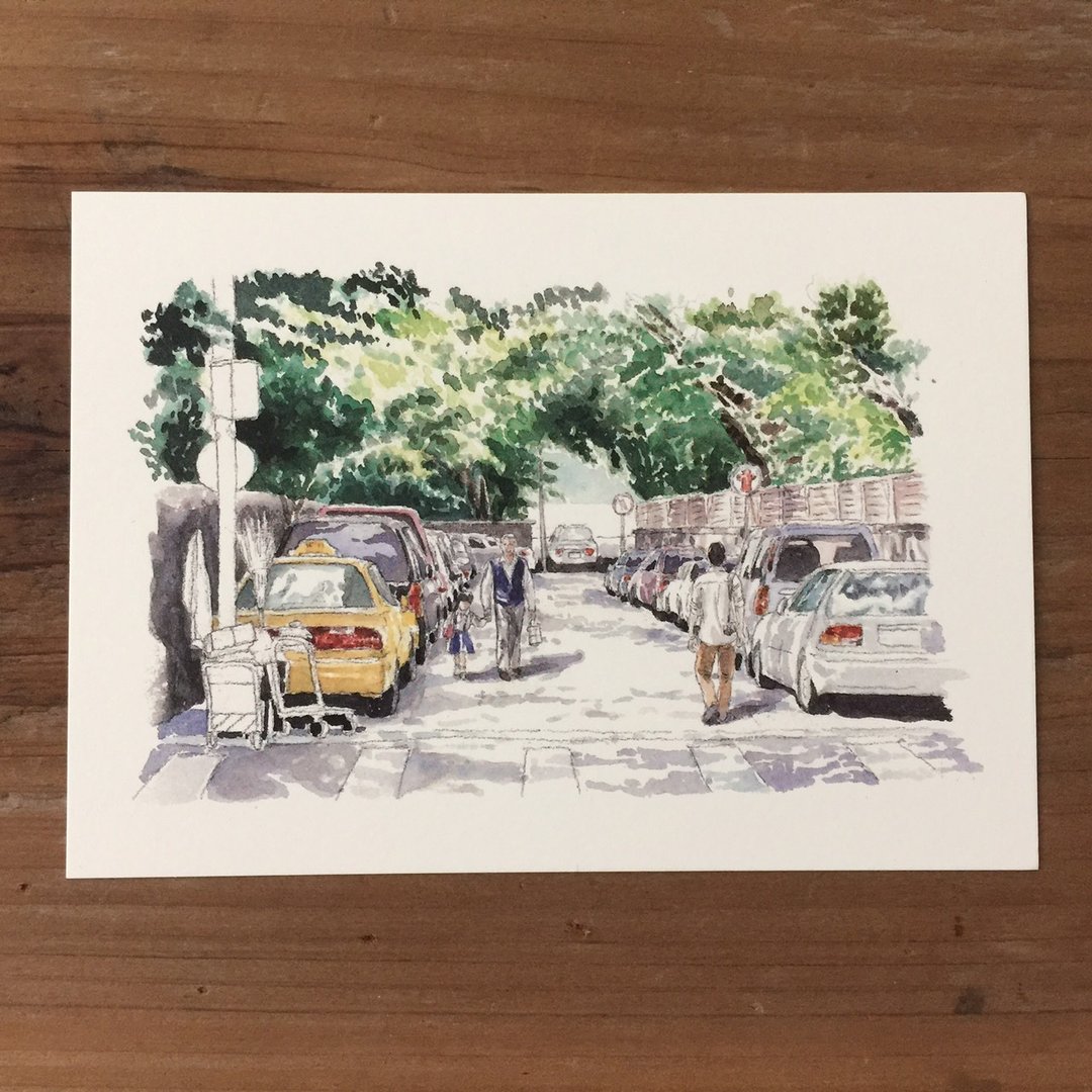电影与旅游插画明信片-台湾街景 - 卡片/明信片 - 纸 白色