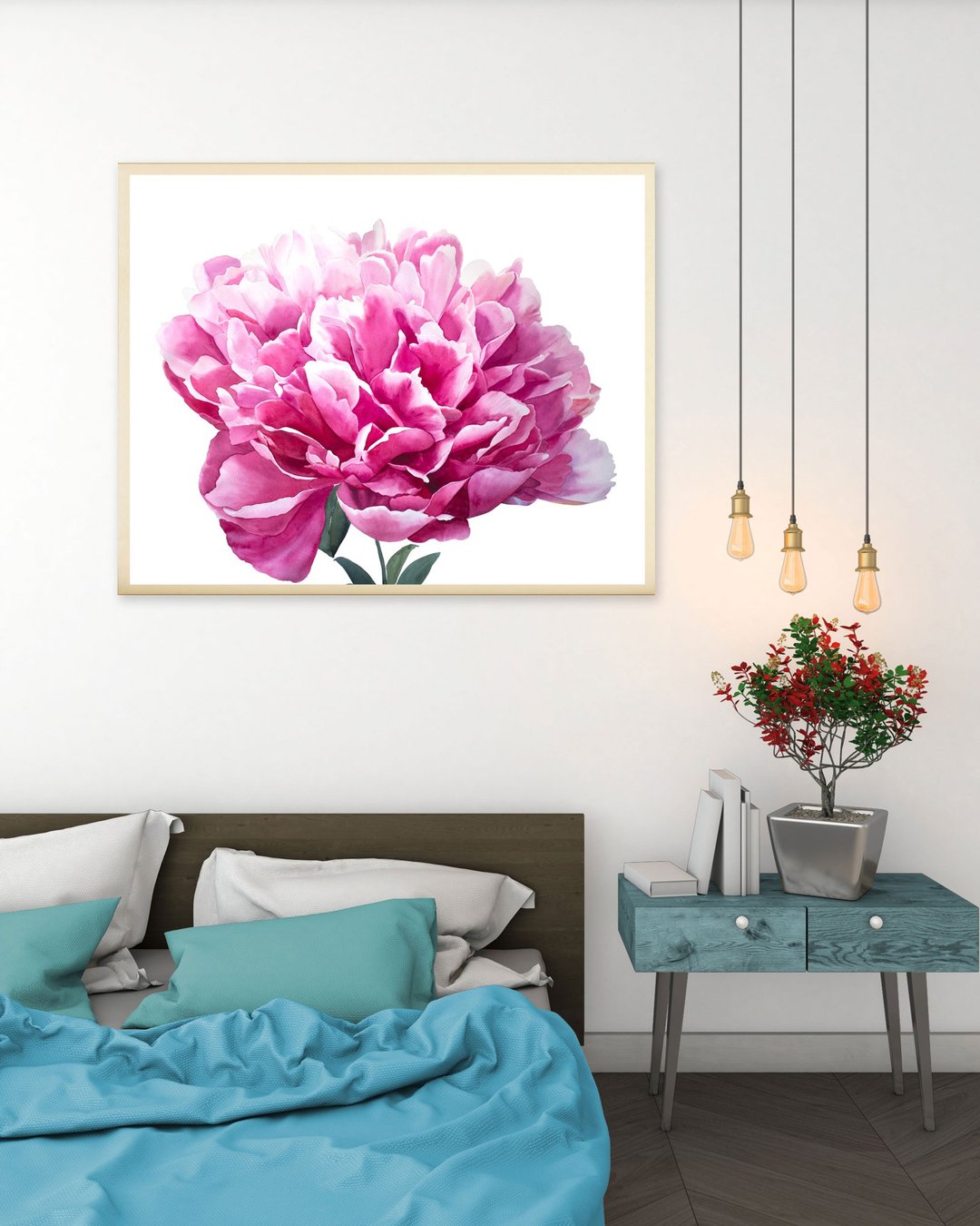 Peony Painting Flower Original Watercolor Flower Wall Art Pink Art - 海报/装饰画/版画 - 纸 粉红色