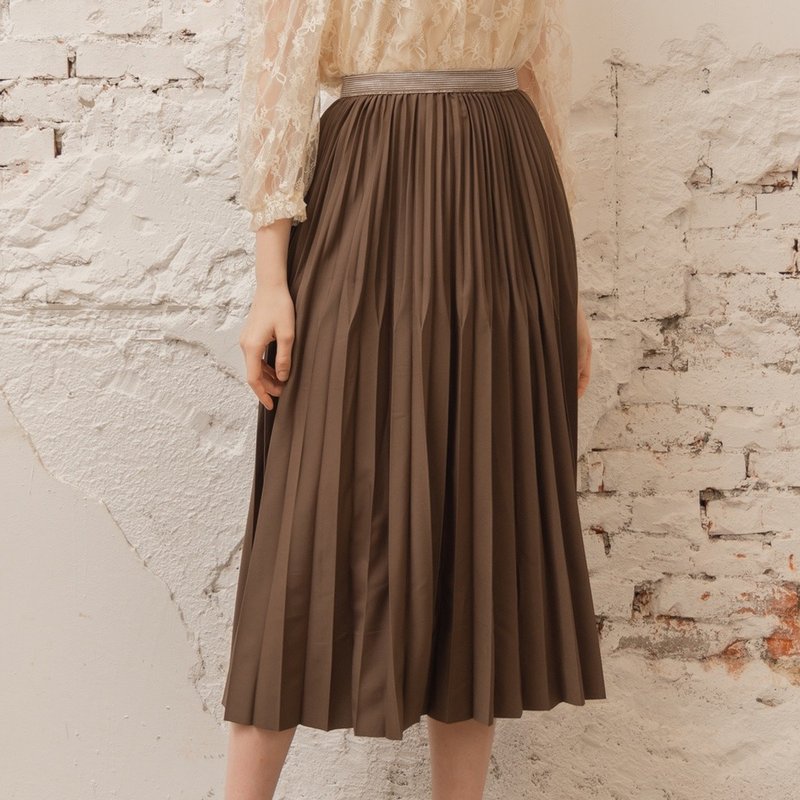 温柔女孩经典细百折雪纺裙   咖 - 裙子 - 聚酯纤维 咖啡色