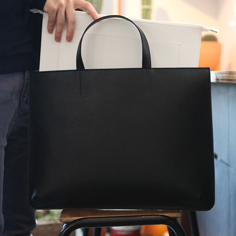 韩国 ithinkso  MILD BRIEF BAG 皮质公事包 收纳包_Black - 电脑包 - 真皮 黑色