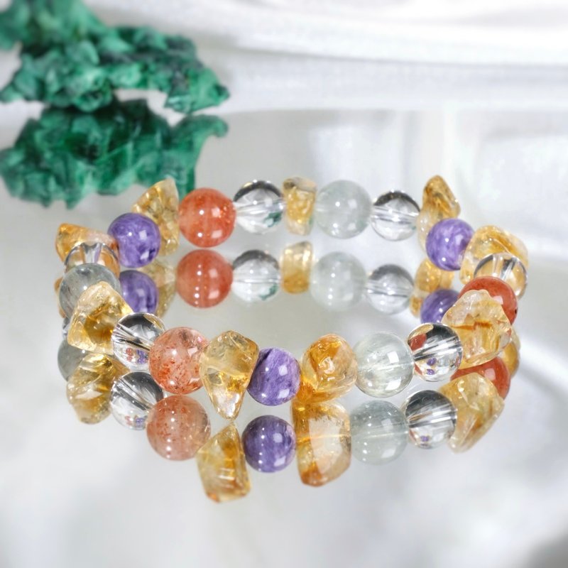 【流彩】随形黄水晶×紫龙晶×白水晶×太阳石×绿柱石 水晶手链 - 手链/手环 - 水晶 多色
