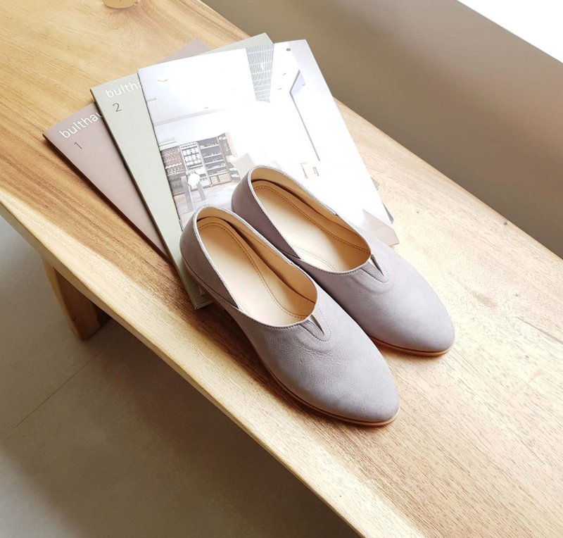 精灵便鞋-浅灰 - 女款休闲鞋 - 真皮 