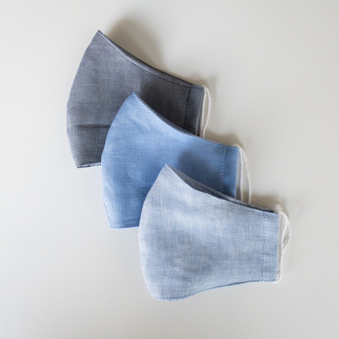 L4S2 linen linen mask set, light gray blue, light blue, light blue (3 pieces) - 口罩 - 亚麻 多色
