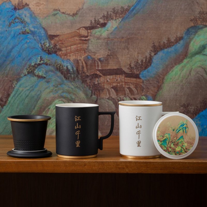 北京故宫博物院千里江山陶瓷茶杯茶水分离泡茶杯 - 茶具/茶杯 - 陶 黑色