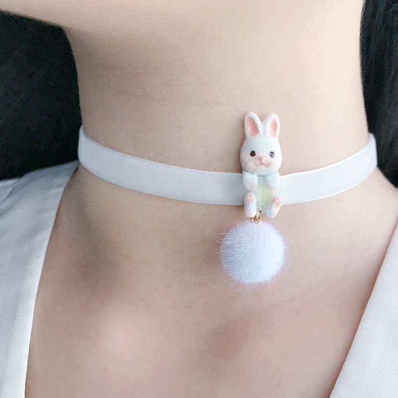 小白兔颈链 | 项链 Choker | 可爱的礼物 - 颈链 - 粘土 白色