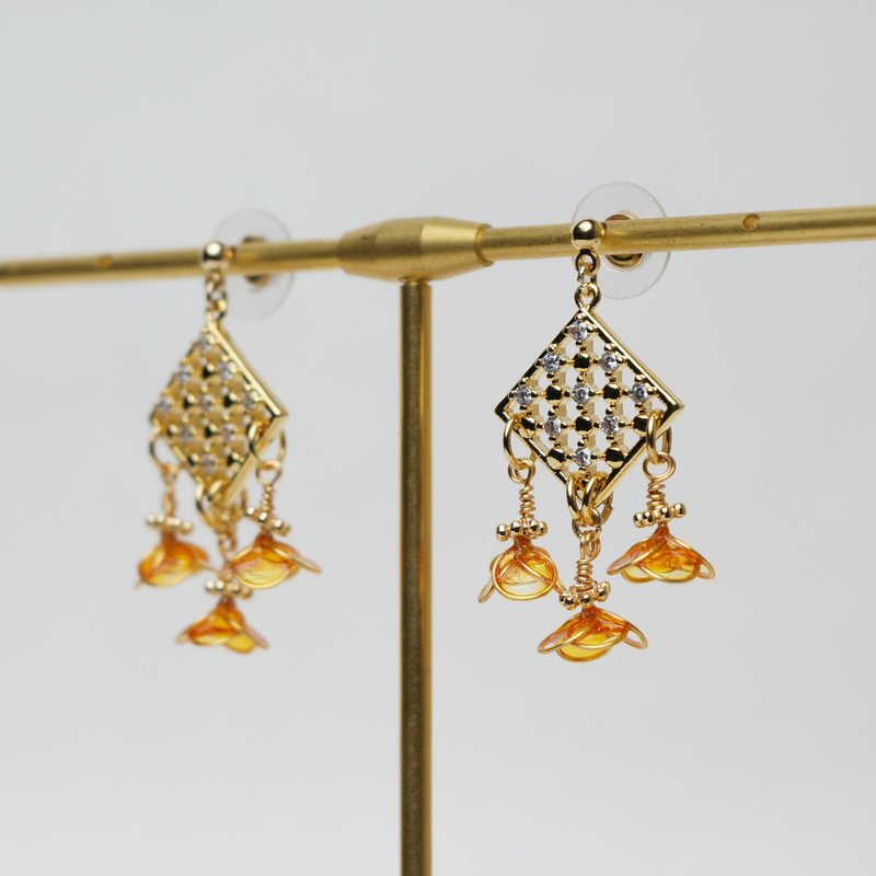 树脂耳环-捕梦网(橘色)-(耳针/耳夹) - 耳环/耳夹 - 树脂 橘色