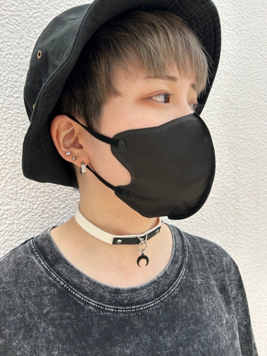 half moon choker/white/black/F size/hellcatpunks/hcp-ac-0275 - 颈链 - 人造皮革 白色
