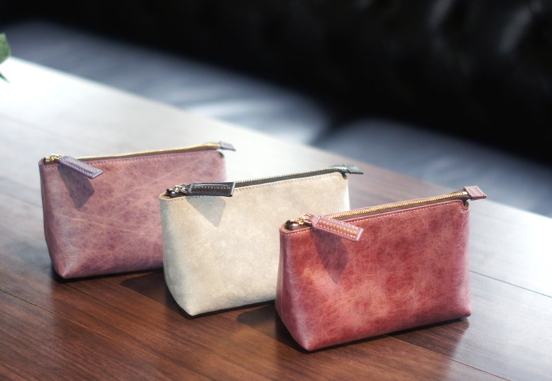 SWEETBURDEN 蚕丝牛皮-万用小包 手拿包 化妆包 真牛皮 手作 - 手拿包 - 真皮 白色