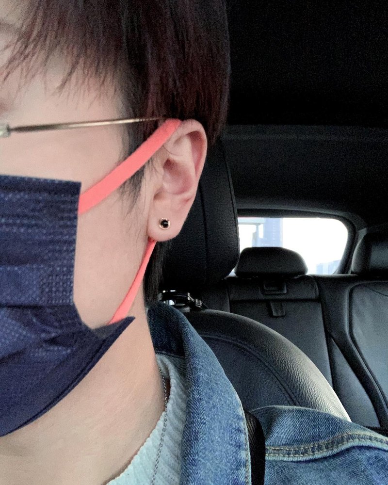 2色入 | 手制原创极简约黑玛瑙耳钉 C型 耳环 - 耳环/耳夹 - 不锈钢 黑色