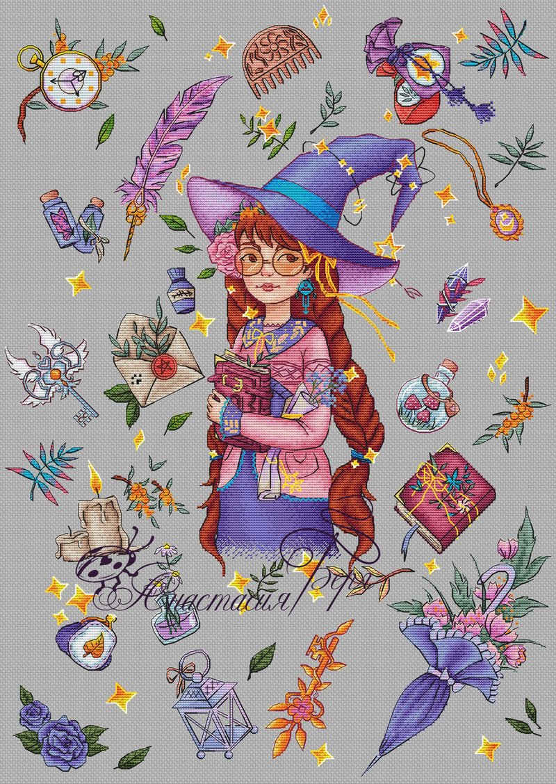 Witch Cross Stitch Girl Cross Stitch Halloween Cross Stitch Pattern Cute XStitch - 编织/刺绣/羊毛毡/裁缝 - 其他材质 多色
