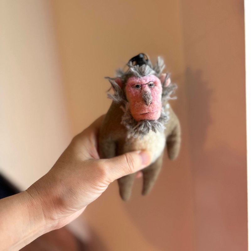 屋久岛猿钥匙圈 - 钥匙链/钥匙包 - 羊毛 卡其色