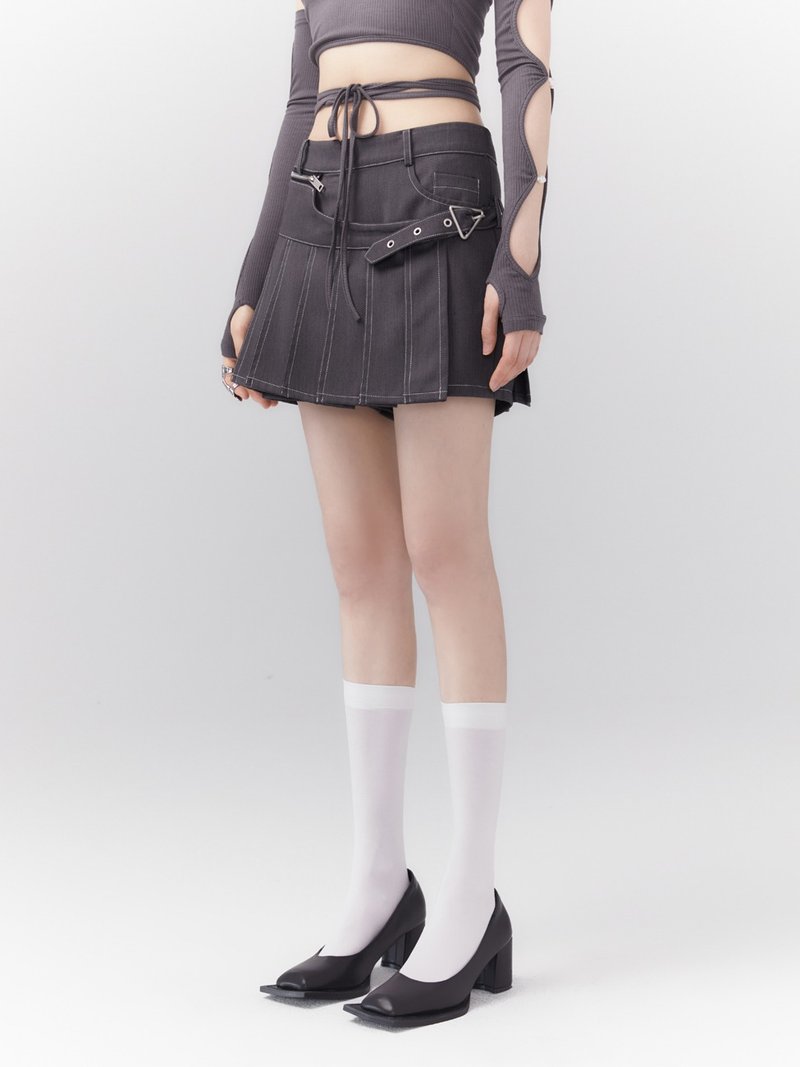 UF9193原创设计cool balletcore春夏灰色两穿中低腰百褶裙裤 短裤 - 女装短裤 - 聚酯纤维 灰色