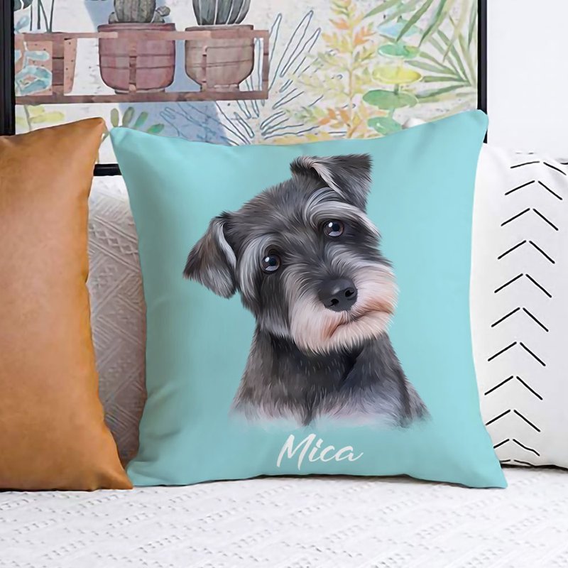 定制人像宠物画 / 方形抱枕 (写实风) - 订制画像 - 棉．麻 白色