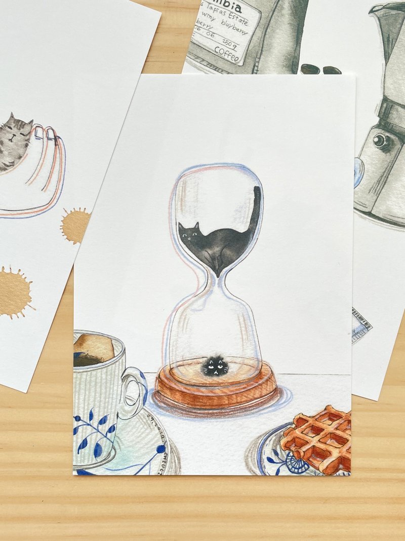 手绘咖啡与猫咪系列名信片单张 - 卡片/明信片 - 纸 