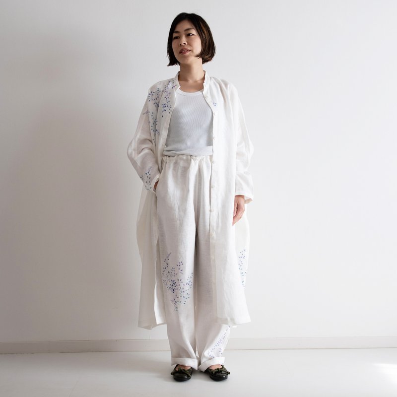スタンドカラーシャツドレス　萩 - 洋装/连衣裙 - 棉．麻 白色