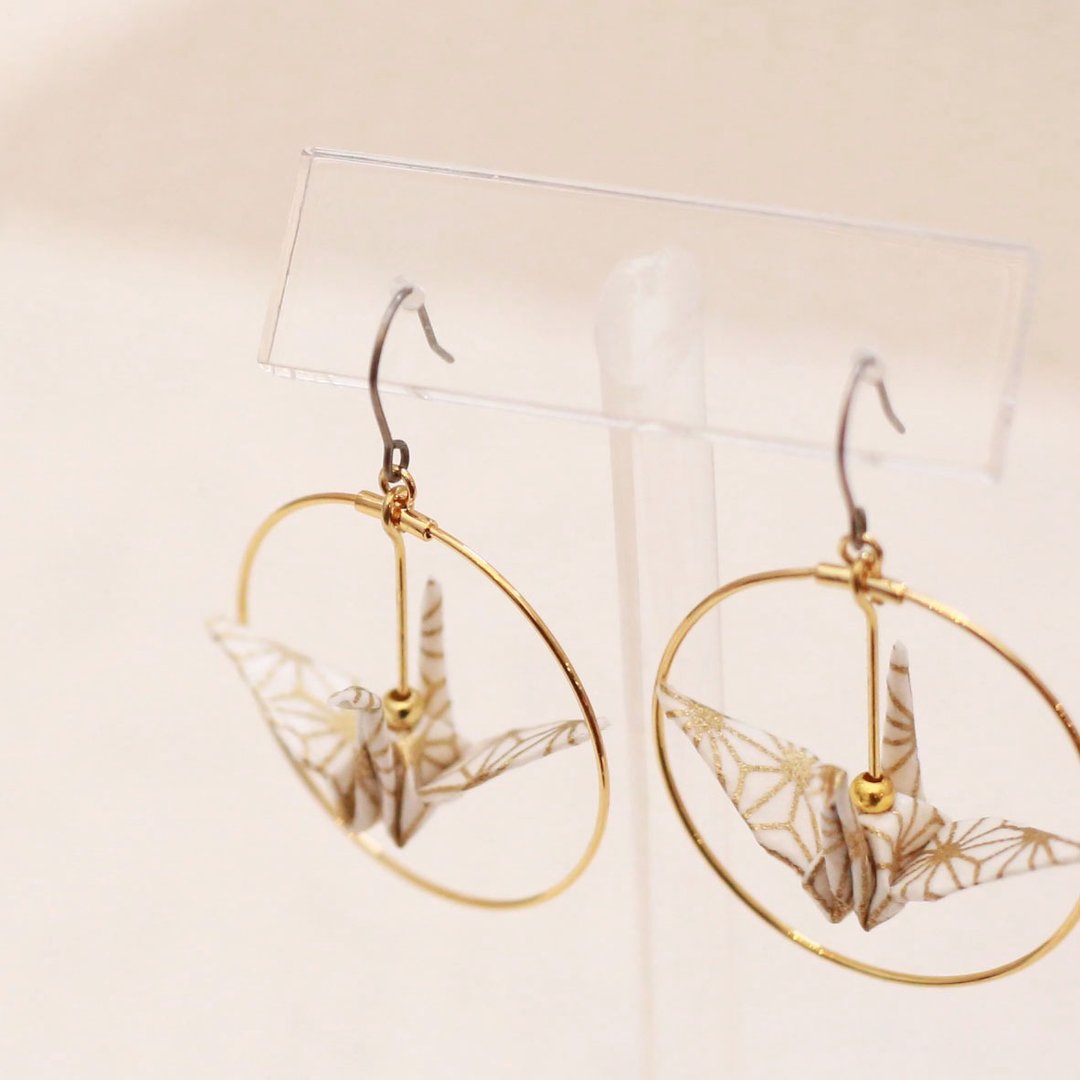 Crane earrings-patternB- - 耳环/耳夹 - 纸 红色