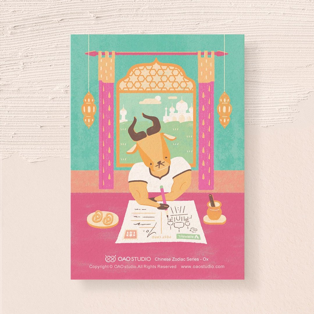 postcard- 生肖系列-牛 - 卡片/明信片 - 纸 多色