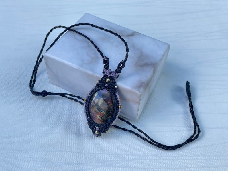 *220727 Macrame 拉长石 编织 颈链 - 项链 - 半宝石 紫色