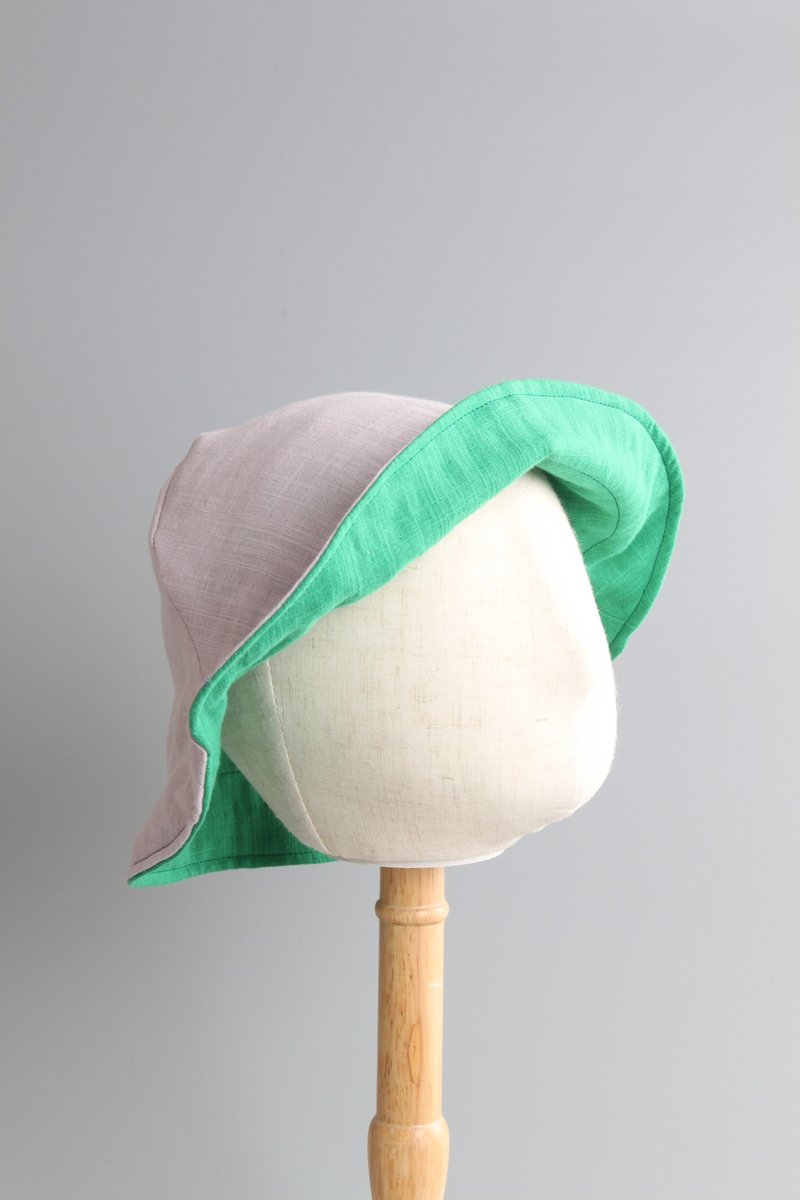 小孩系列 | 夏日双面简约小帽系列 | 简单日日戴 | 绿紫 - 围嘴/口水巾 - 棉．麻 绿色