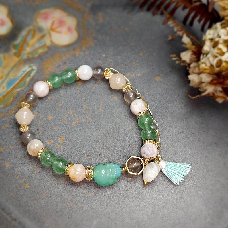 招财神兽设计手串 | 盐源玛瑙 | 绿草莓晶 | 樱花玛瑙 | 烟紫玉随 - 手链/手环 - 水晶 