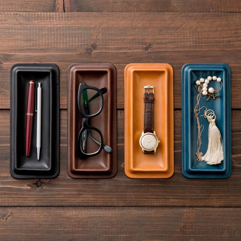 植鞣革牛皮置物盘 / 小物收纳盘 - 深咖啡色M - 收纳用品 - 真皮 咖啡色