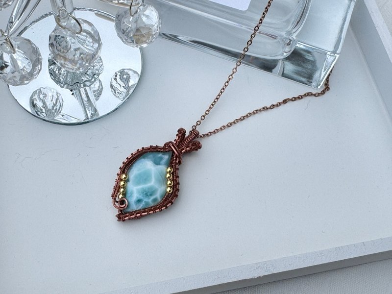 240605 wire wrapping 海纹石 铜线 绕线 吊堕 - 项链 - 铜/黄铜 蓝色