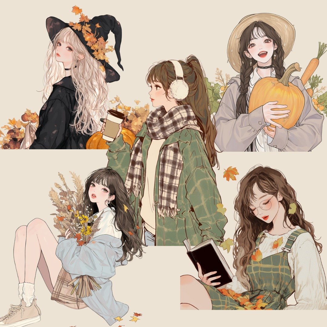 秋季女孩贴纸70张套装 拼贴素材 手账 数码贴纸必备 - 电子手绘真人画像/绘画/插画 - 其他材质 