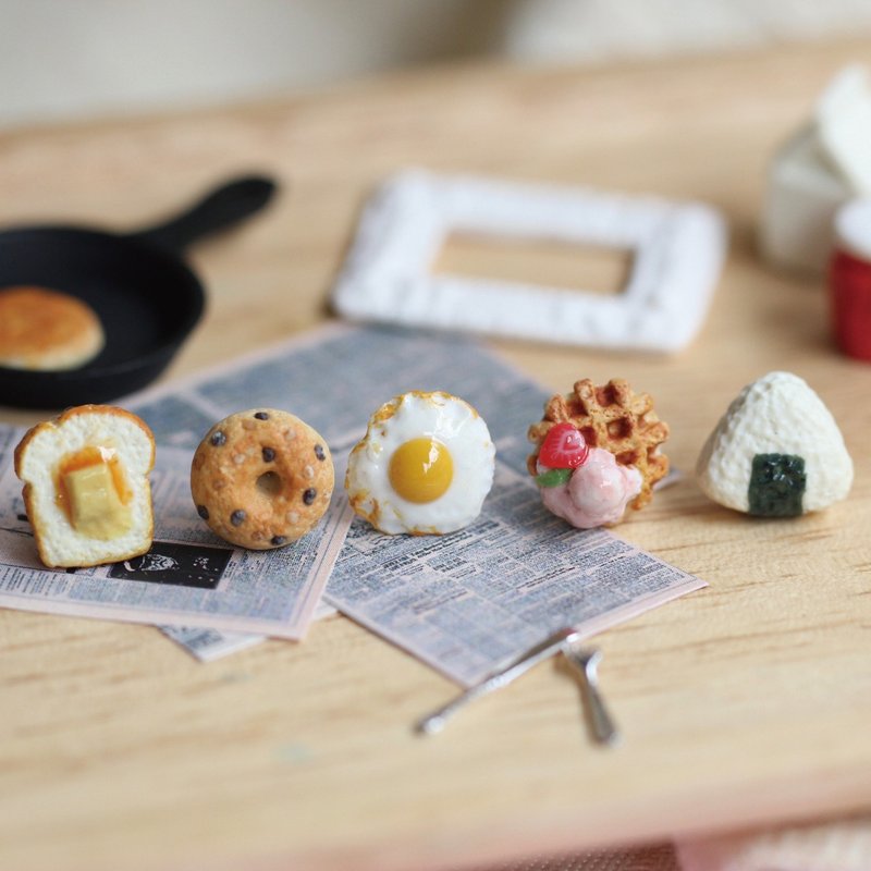 袖珍活力早餐耳环套组 Miniature Breakfast Earring Set - 耳环/耳夹 - 粘土 多色