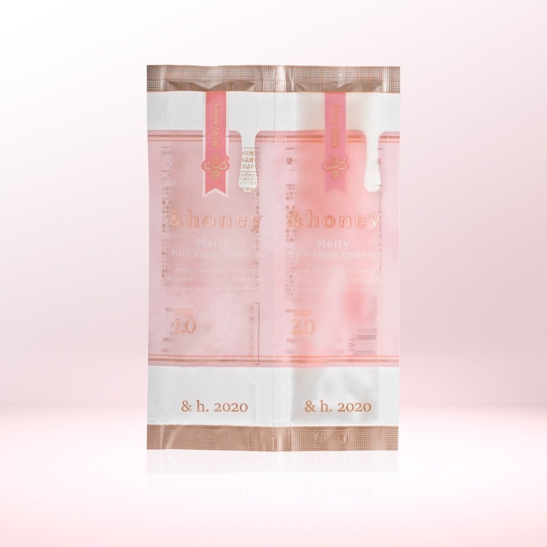 日本 &honey melty 蜂蜜亮泽柔顺洗护旅行包 (洗发+润发) - 洗发用品 - 其他材质 粉红色